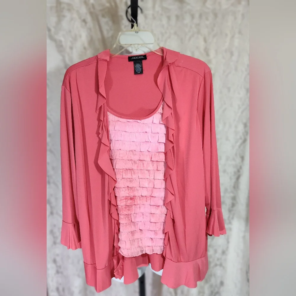 Notations 2 For 1 Coral Ruffle Cardigan Atrached Tank Top
